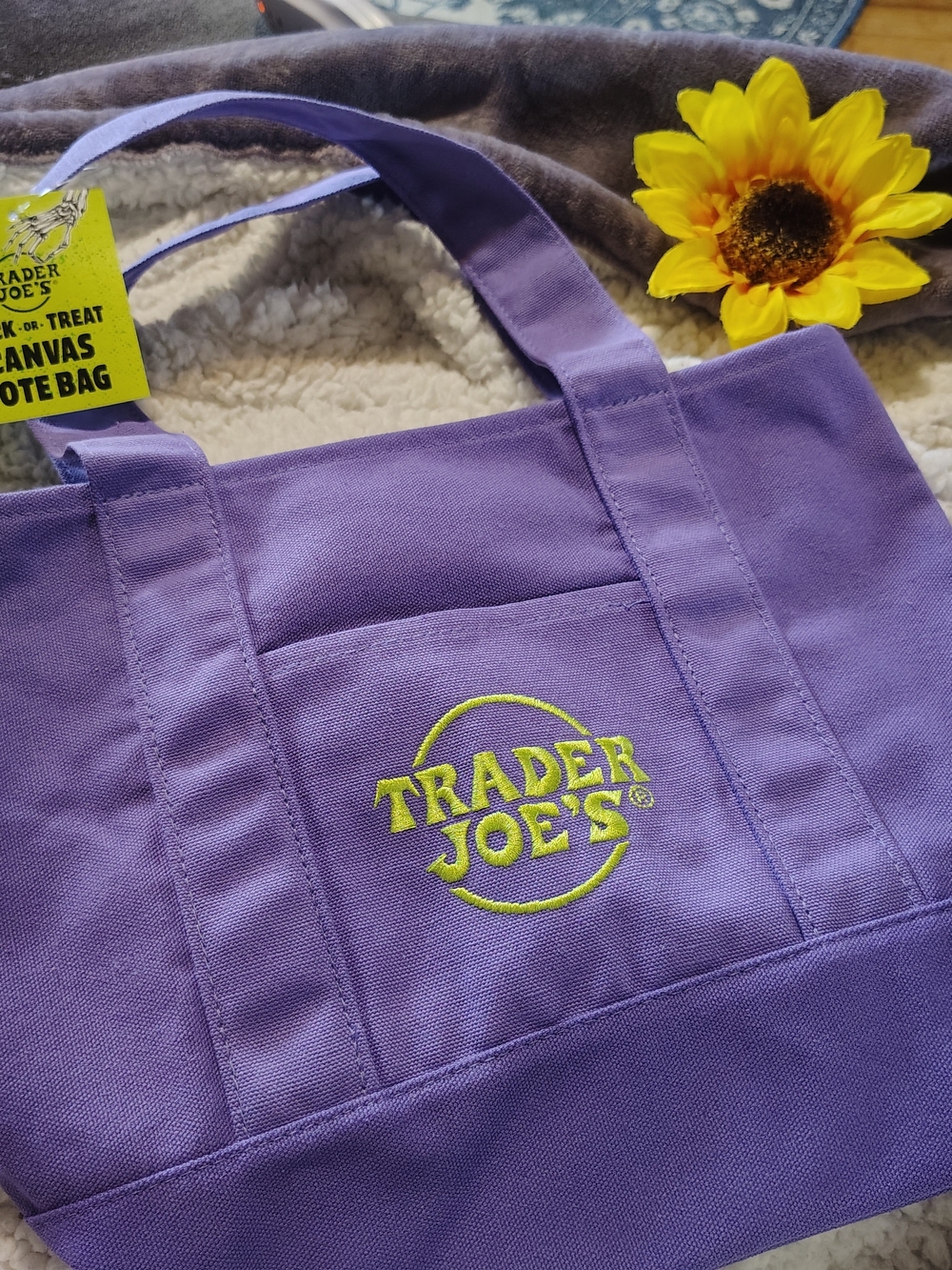 Trader Joe's Trick or Treat Canvas Purple Tote Bag